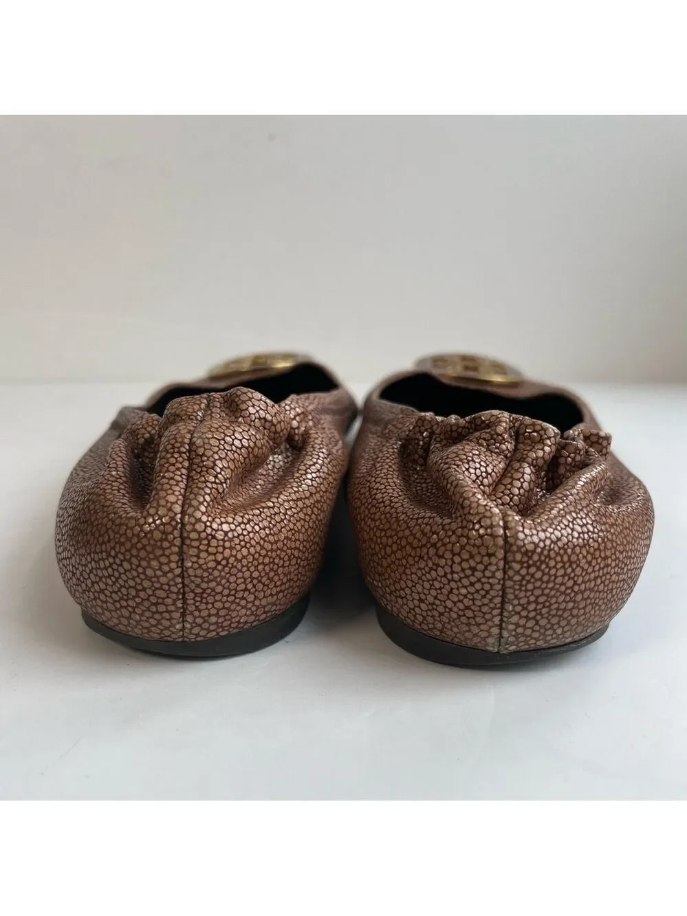 Tory Burch Brown Stingray Embossed Leather Ballet Flats Size 10